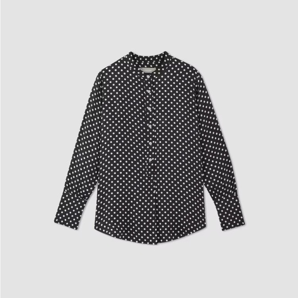 🖤EVERLANE HAMMERED SATIN POPOVER SHIRT BLACK BONE POLKA DOT 8 - Picture 6 of 8